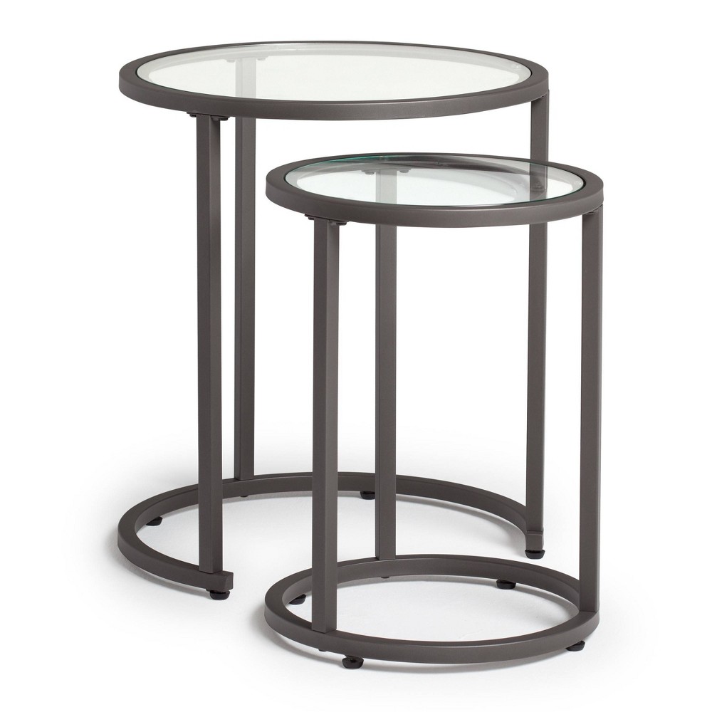 Photos - Coffee Table Home Camber Modern Glass Round Nesting Table 20 inches Gray - Studio Desig