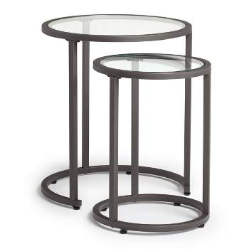 Home Camber Modern Glass Round Nesting Table 20 inches Gray - Studio Designs