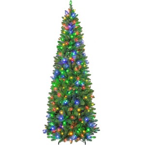 Vivatrees 7.5-Ft Prelit Pencil Christmas Tree, with 10 Lighting Modes, Metal Stand, Hinged Branches, Slim Xmas Pine Tree for Holiday Decor, Green - 1 of 4