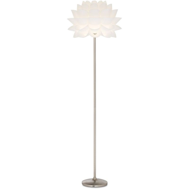 Possini Euro Design Modern Floor Lamp 63" Tall Brushed Steel White Orb Petal Flower Shade Dimmable for Living Room Reading Bedroom Office, 1 of 10