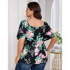 Womens Plus Size Sweetheart Neckline Printed Casual Summer Top Blouses - 4 of 4