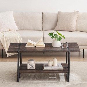 Coffee Table, 41'' Large Gray Wood Coffee Table with Storage Shelf - 1 of 4