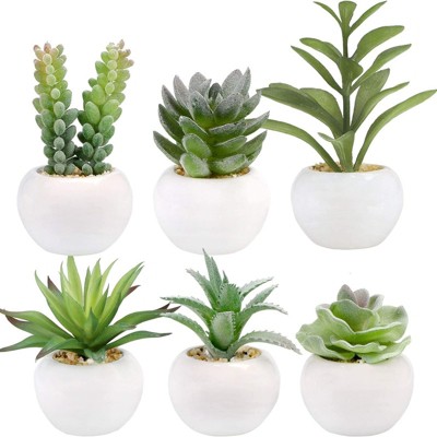 BRINJOY 6-Piece Mini White Ceramic Potted Artificial Succulent Plants - Small Fake Succulents for Indoor Home Office Decor