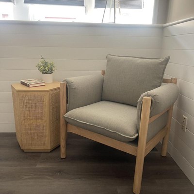 Arbon Wood Dowel Accent Chair with Cushion Arms Light Gray Linen -  Threshold™ designed with Studio McGee