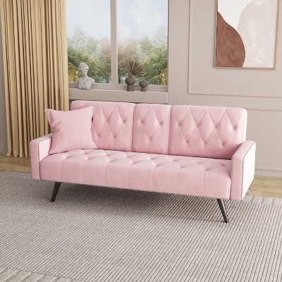 VASIP  72" Pink Velvet Sofa for Small Spaces