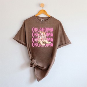 Simply Sage Market Women's Coquette Oklahoma Cowgirl Boots Short Sleeve Garment Dyed Tee - 1 of 2