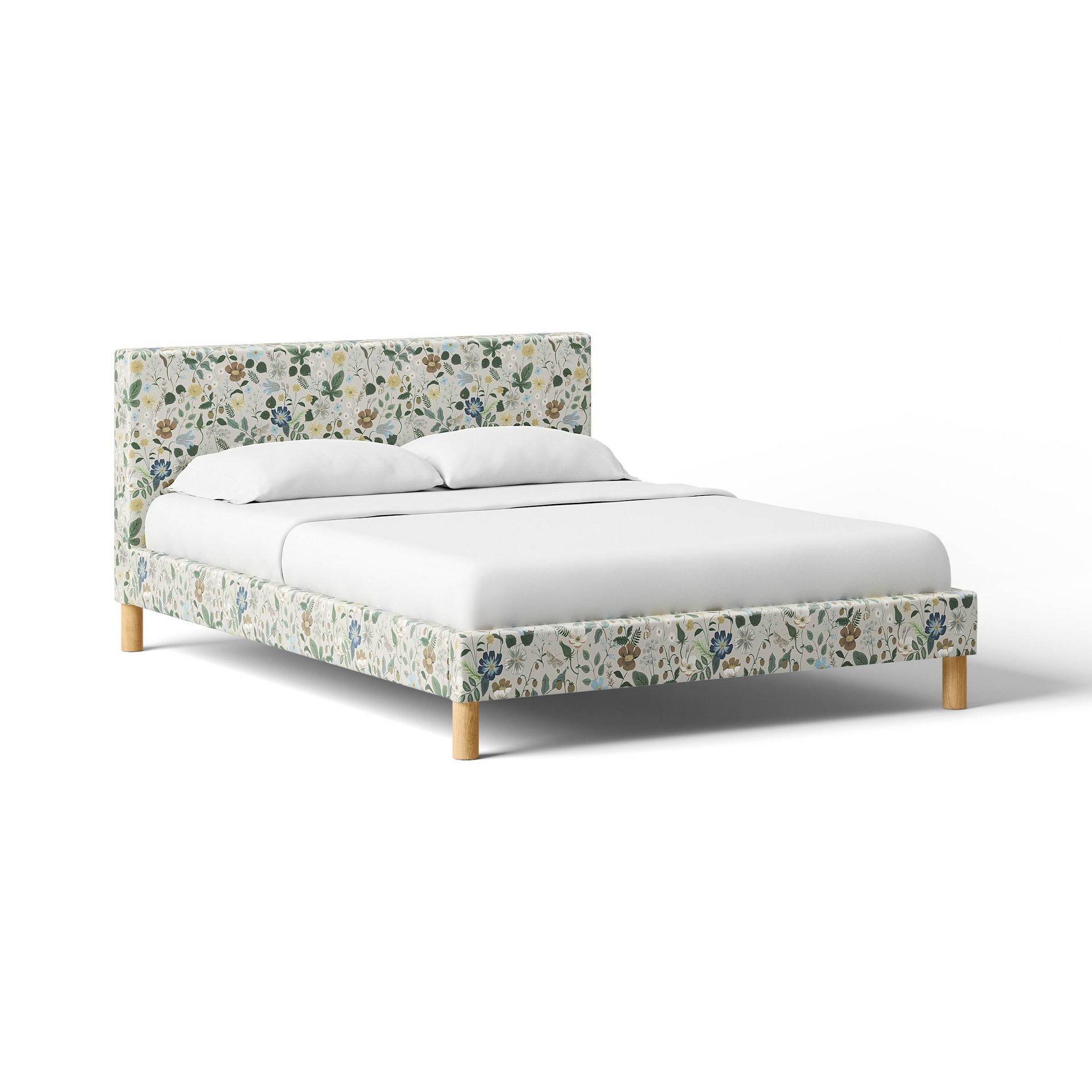 Rifle Paper Co. x Target Full Strawberry Fields Upholstered Basic Bed Frames Taupe: Wood Frame, No Box Spring Needed