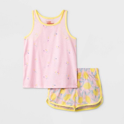 Girls' 2pc Floral/Lemon Short Sleeve Pajama Set - Cat & Jack™ Pink