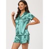 cheibear Women's Silky Satin Button Down Shirt with Shorts Sleepwear Pajama Sets - 2 of 4