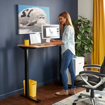 Sleek Adjustable Light Brown Wooden Ergonomic Standing Desk