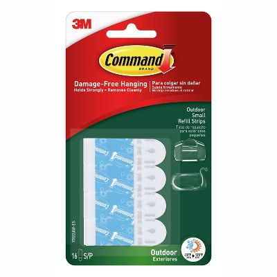 Command 16 Strips Small Sized Outdoor Foam Strip Refills Decorative Hooks White