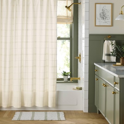 Cream Tufted Grid Cotton Shower Curtain