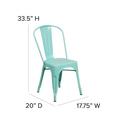 Mint Green Metal Armless Stacking Dining Chair with Slat Back