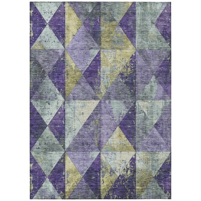 HomeRoots 9' X 12' Eggplant And Gold Geometric Washable Indoor Outdoor Area Rug