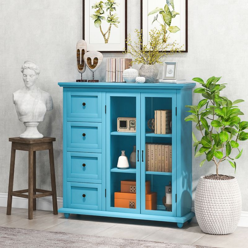 Costway Buffet Sideboard Table Kitchen Storage Cabinet with Drawers & Doors Blue/White/Green, 3 of 11