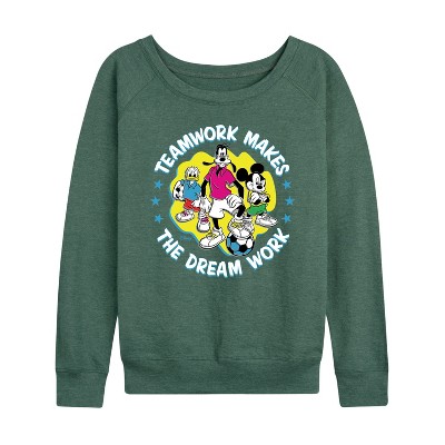 Women's - Disney - Teamwork Group Lightweight French Terry Wide Neck Long Sleeve Shirt
