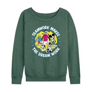 Women's - Disney - Teamwork Group Lightweight French Terry Wide Neck Long Sleeve Shirt - 1 of 4