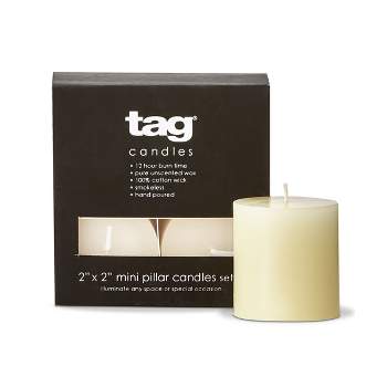 tagltd Chapel Mini Pillar 2x2 Ivory Candles Set Of 4 Unscented Paraffin Wax Drip-Free Long Burning 12 Hours For Home Decor Wedding Parties