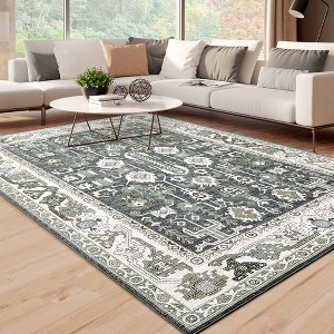 WhizMax Boho Washable Area Rugs Non-Slip Throw Rugs Vintage Carpet, Green - 1 of 4