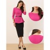 INSPIRE CHIC Women's 3/4 Sleeve Belted Elegant Business Work Peplum Top - 2 of 4