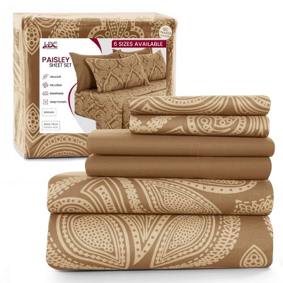 6 Piece Sheet Sets Paisley Printed Sheets Set Ultra Soft Deep Pocket Microfiber Bed Sheets - Lux Decor Collection
