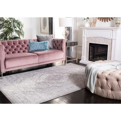 Gray Floral Synthetic Low Pile Area Rug, 6' x 9'