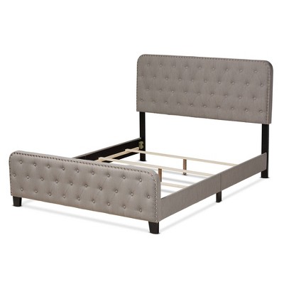 Queen Gray Upholstered Wood Frame Bed with Tufted Headboard