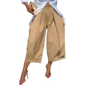 Women Solid Color Loose Comfy Casual Elastic Waist Slimming 7/8