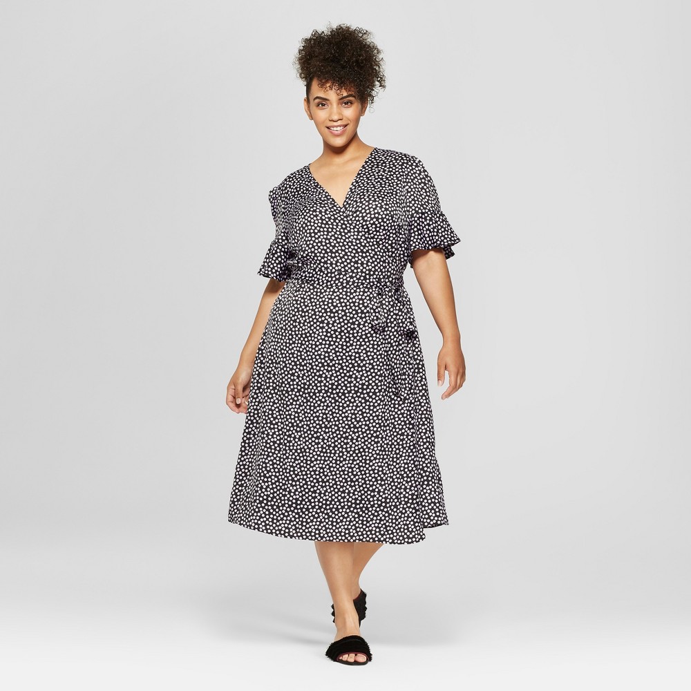 Women's Plus Size Polka Dot Short Sleeve Wrap Midi Dress - Who What Wear Black/Light Purple 3X, Black/Purple was $34.99 now $13.99 (60.0% off)