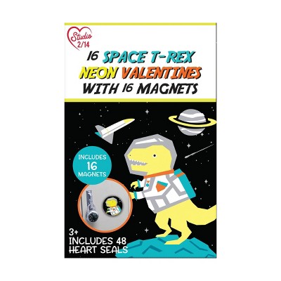 16ct Magnets T-Rex in Space Valentine's Day Kids Exchange Cards