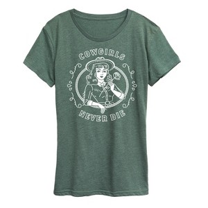 Women's - Instant Message - Cowgirls Never Die Short Sleeve Graphic T-Shirt - 1 of 4
