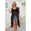V Neck Crochet Cover Up Dress for Womens Bathing Suits Waist Tie Front Slit Tassel Trim Beach Cover-Ups for Bikini Swimsuits - 4 of 4