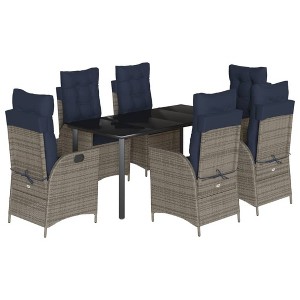 vidaXL Patio Dining Set with Cushions Outdoor Garden Seating Gray Poly Rattan - 63" Table Length Without Footrest 6 Piece - 1 of 4