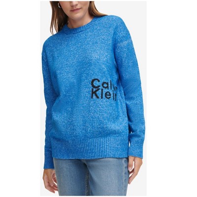 Calvin Klein Womens Intarsia Logo Pullover Sweater