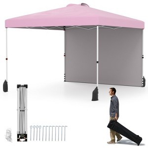 Tangkula 10 X 10 FT Pop up Canopy Tent w/ 1 Sidewall Wheeled Bag 8 Stakes & 4 Wind Ropes - 1 of 4
