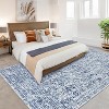 5'x7' Vintage Floral Low Pile Rug, Non-Slip Washable Runner with Reinforced Edges, Stain Resistant Foldable Floor Cover, Blue - 3 of 4