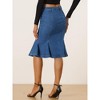 INSPIRE CHIC Women's High Waist Bodycon Ruffles Side Pockets Fishtail Midi Jean Skirt - 3 of 4