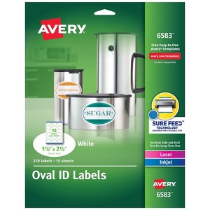 Avery Oval Easy Peel Labels 1 1/2 x 2 1/2 Matte White 270/Pack 6583 - 1 of 4