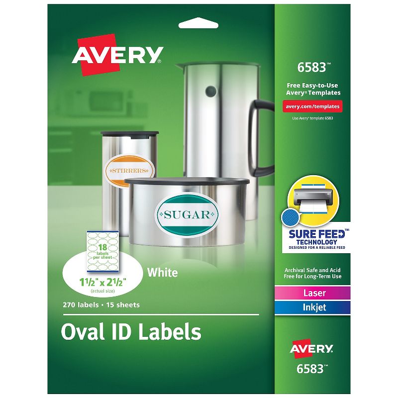 Avery Oval Easy Peel Labels 1 1/2 x 2 1/2 Matte White 270/Pack 6583, 1 of 10