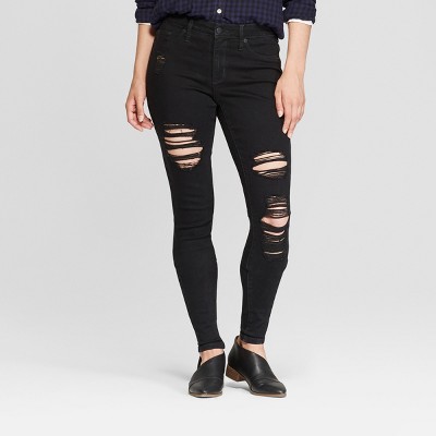 distressed jeggings black