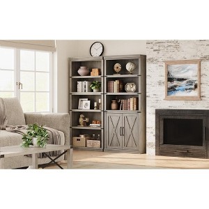 70"H 5-Tier Farmhouse Bookcase with Barn Doors, Adjustable Shelves Wooden Storage Cabinet for Living Room Office Bedroom - 1 of 4