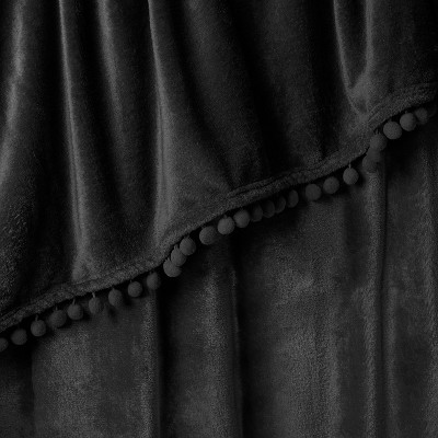 Black Fleece Pom Pom Fringe Throw Blanket