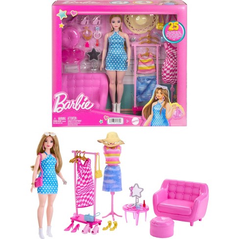 Barbie Doll And Fashion Set, Clothes With Closet Accessories
