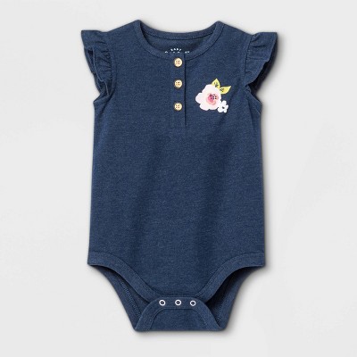 Baby Girls' Henley Floral Bodysuit - Cat & Jack™ Navy Newborn