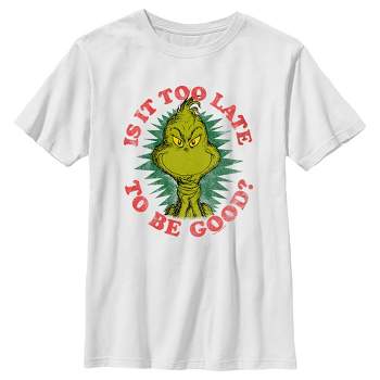 Boy's Dr. Seuss Christmas The Grinch Is it too Late T-Shirt