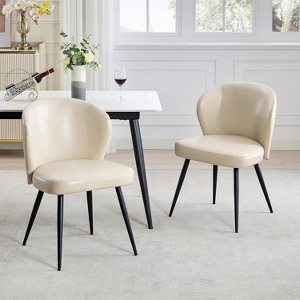 Modern Leather Dining Chairs Set of 2 Kitchen Dining Room Chairs with Padded Back and Seat, Armless Faux Leather Upholstered Accent Side Chair - 1 of 4