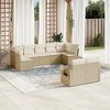 vidaXL 9 Piece Patio Sofa Set with Cushions Beige Poly Rattan - Beige and Cream With Table - 2 of 4