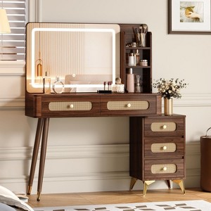 Okak Vintage Vanity Table with Mirror & LED Lights,Storage Dressing Desk with Drawers/Shelves,Adjustable Makeup Table for Small Bedrooms - 1 of 4