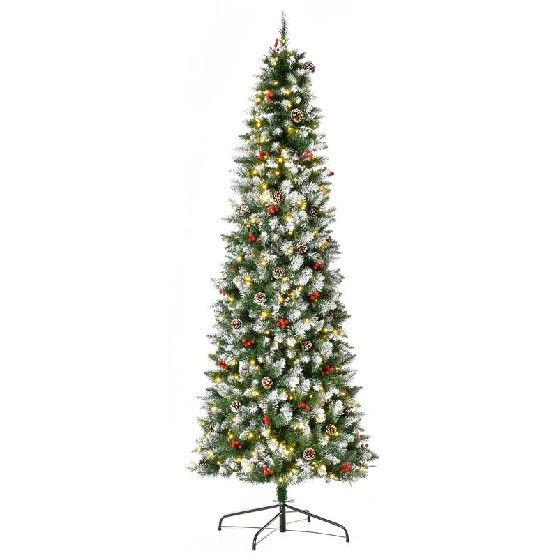 HOMCOM 7.5 FT Pre-Lit Snow-Dipped Artificial Christmas Tree with Realistic Branches, 350 LED Lights, Pine Cones, Red Berries and 1075 Tips, 4 of 9