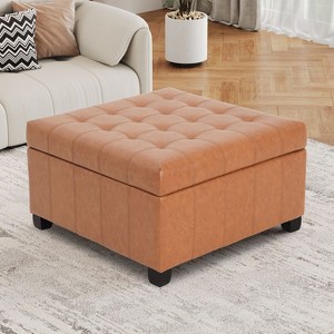 CAVINAS Modern Pull-Open Top Square Ottoman Bench with Storage,Waffle Button Tufted Ottoman for Living Room,Bedroom - 1 of 4